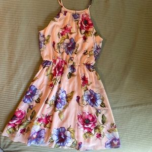 IZ Pink Floral Halter Dress.  Lined.  Sleeveless